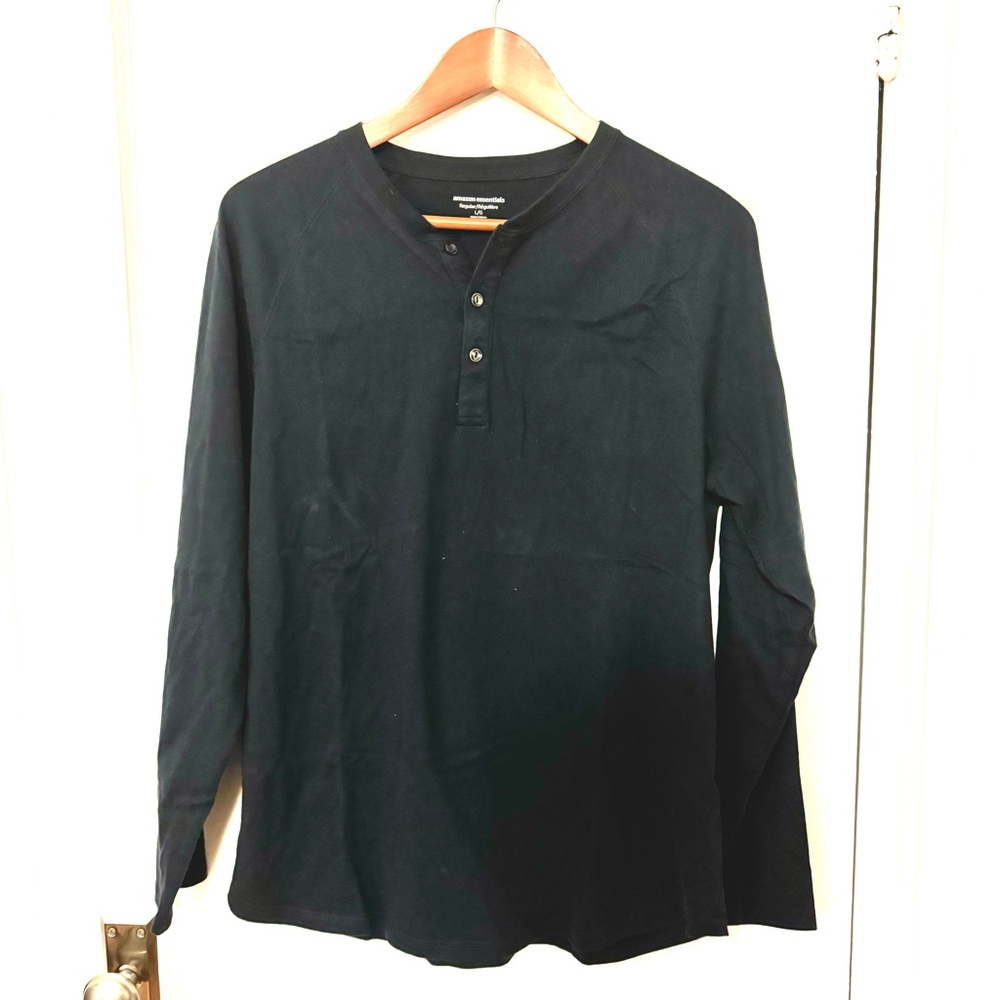 Amazon Essentials Henley Long Sleeve Tee - size: L Color: Dark Blue